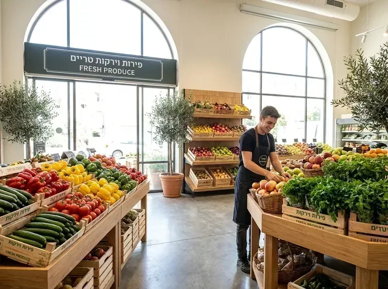 עובדים בחנות ירקות מובילה